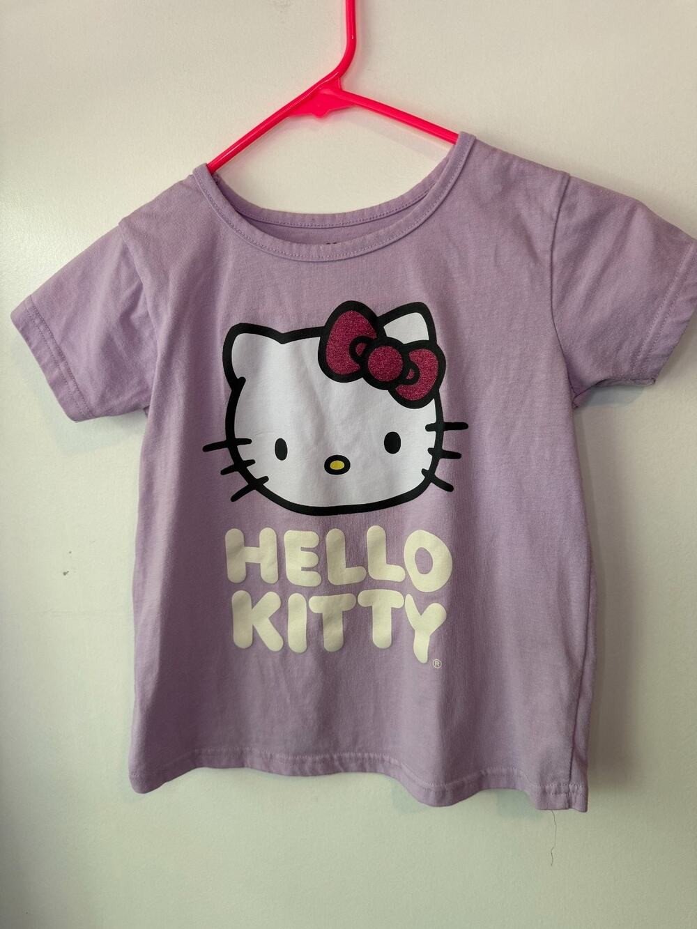 Hello Kitty Girls T-Shirt Size 8/10 Purple Sanrio Graphic Tee Short Sleeve Kids